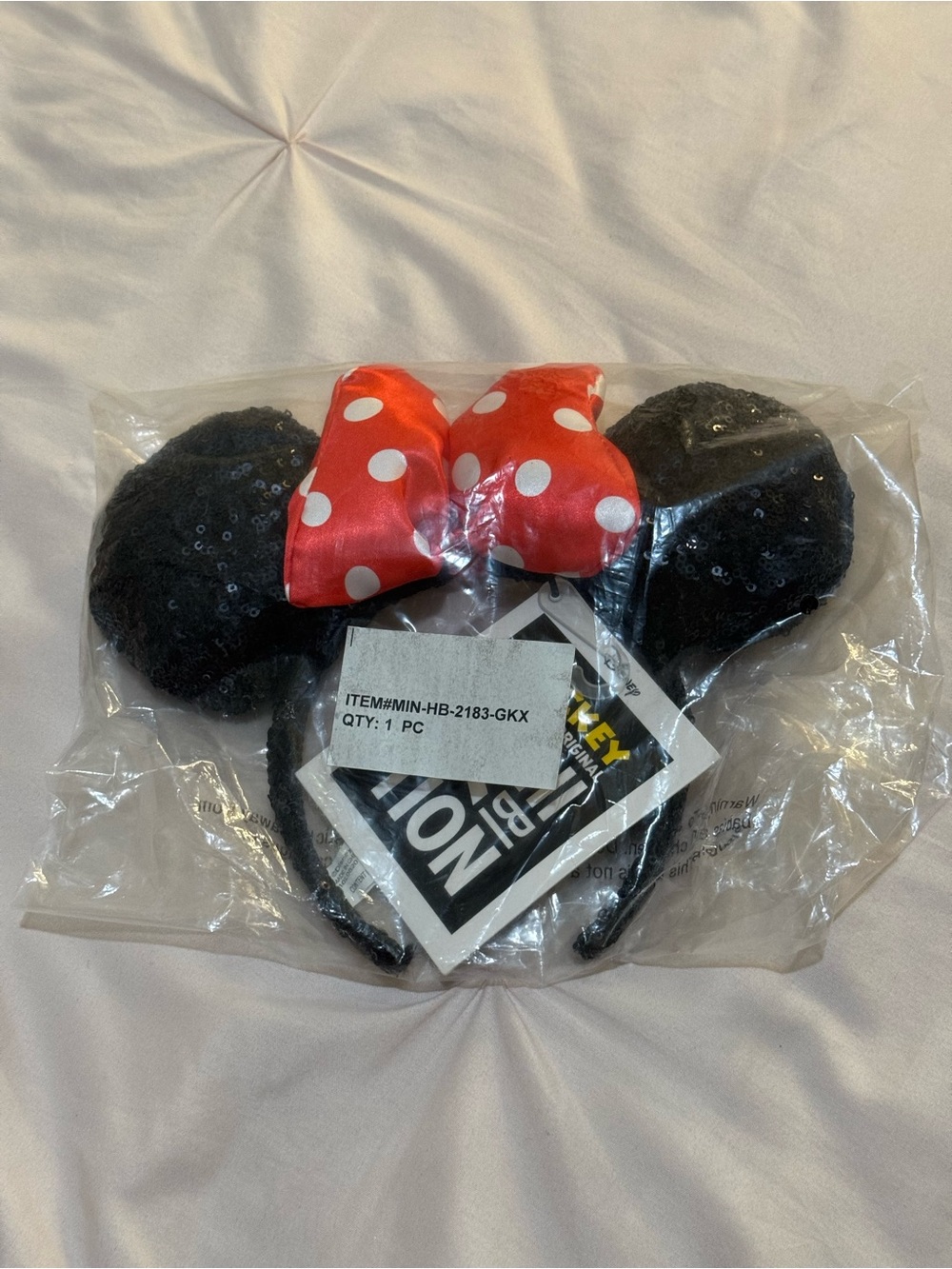 Disney Black Sequin Minnie Ears Headband with Red Polka Dot Bow